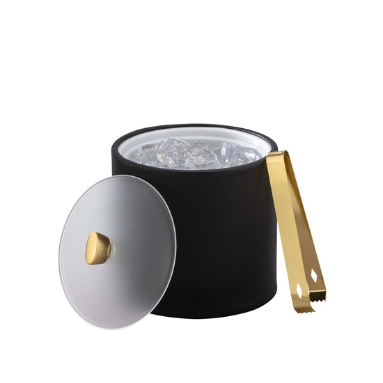 Black | Contemporary ice bucket with a frosted acrylic lid, designed for luxury hotels