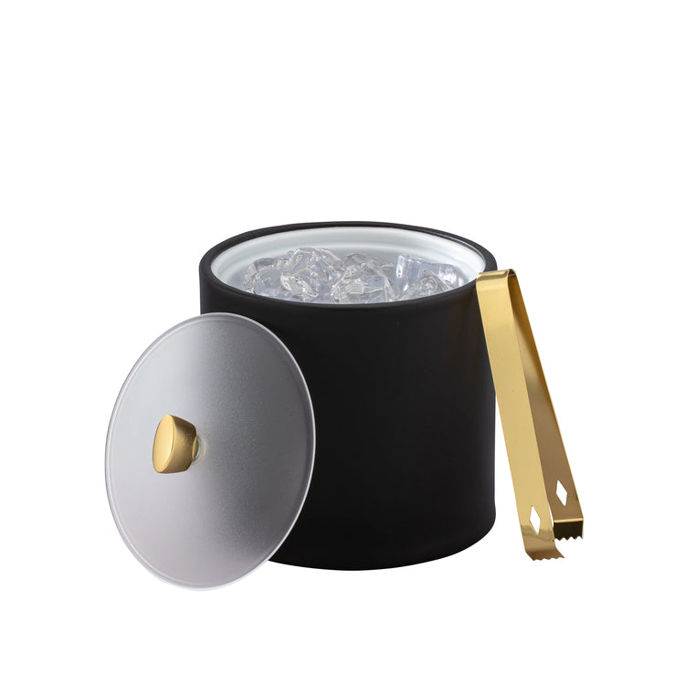 Black | Contemporary ice bucket with a frosted acrylic lid, designed for luxury hotels