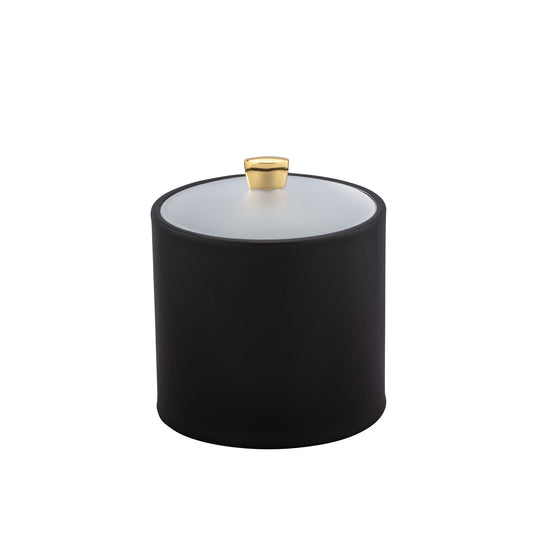 Black | Sophisticated 2-quart ice bucket with a clear acrylic top and gold arc handle, ideal for suites.