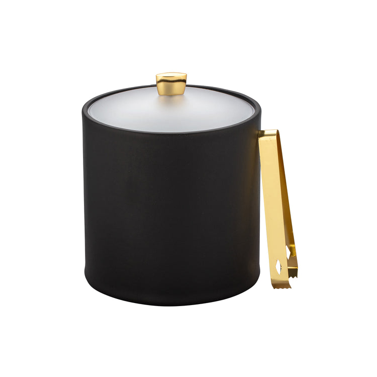 Black | Arc 3qt Ice Bucket with a clear acrylic cover and gold arc knob for a luxurious touch.