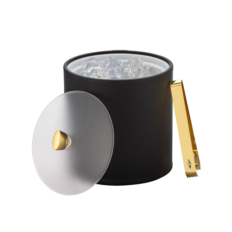 Black | Elegant 3qt Ice Bucket featuring a gold arc knob and durable acrylic cover, ideal for hospitality.