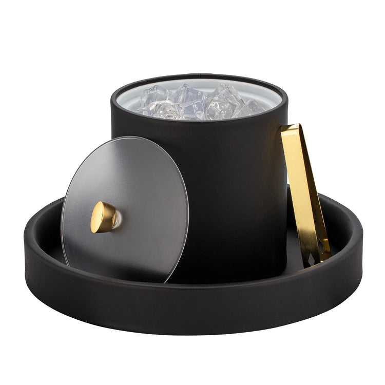 Black | Modern Arc Ice Bucket with a gold arc knob, blending sophistication and functionality.