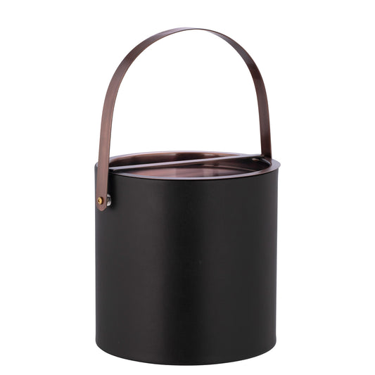 Black | Stylish Barcelona 3qt Ice Bucket featuring an oil-rubbed bronze arch handle and bridge cover, perfect for luxury settings.