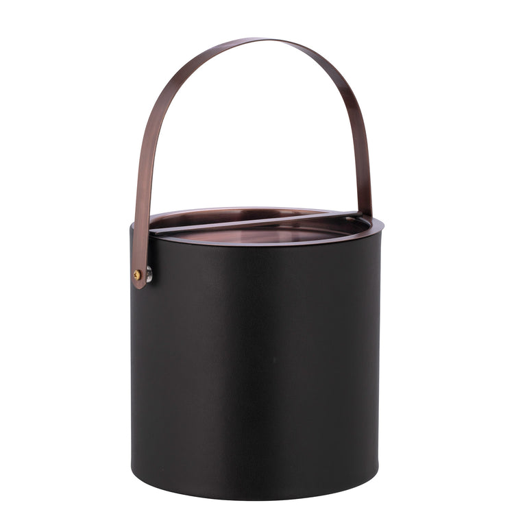 Black | Stylish Barcelona 3qt Ice Bucket featuring an oil-rubbed bronze arch handle and bridge cover, perfect for luxury settings.