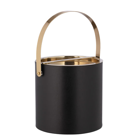 Black | Milan 3qt Ice Bucket featuring a stunning polished gold arch handle and bridge cover, perfect for elegant entertaining.