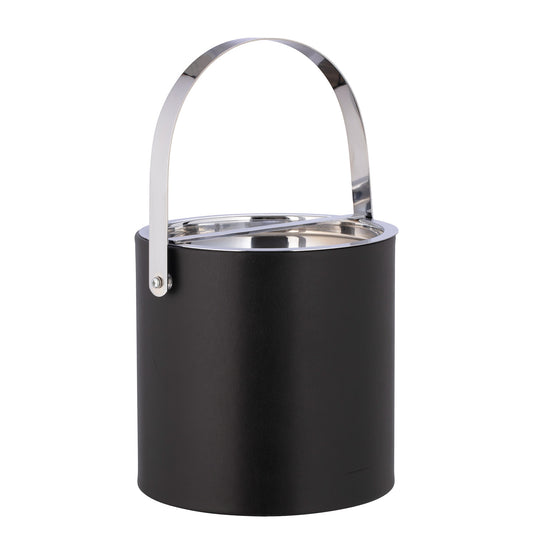 Black | Sleek Manhattan 3qt Ice Bucket featuring a polished chrome arch handle and bridge cover, perfect for elegant beverage service.