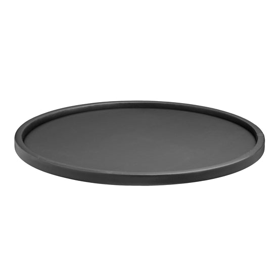 Black | Elegant Plus 14" round tray with a polished finish, perfect for serving appetizers and drinks at gatherings or events.