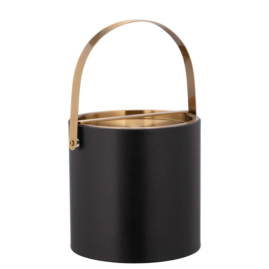 Black | Elegant Santa Barbara 3qt Ice Bucket featuring a brushed gold arch handle and bridge cover, perfect for adding sophistication to any bar setup.