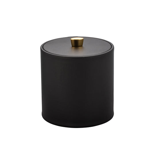 Black | Sophisticated Oxford 3qt Ice Bucket featuring a luxurious material cover and an elegant gold arc knob, perfect for serving chilled beverages.