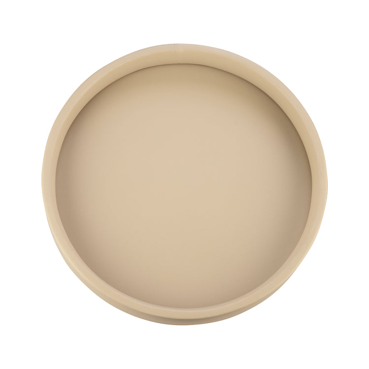 Beige | Elegant Gallery 14" Round Tray, ideal for enhancing guestroom service with its refined, polished look.