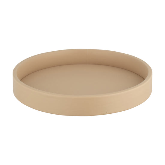 Beige | Stylish 14" round gallery tray featuring a sleek design, perfect for serving beverages and snacks in upscale hospitality settings.