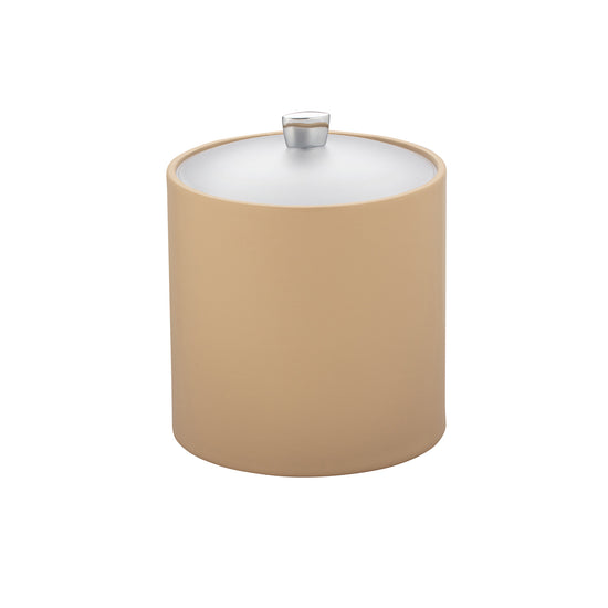 Beige | Sleek Arc 3qt Ice Bucket with acrylic cover and chrome arc knob for modern guestroom amenities.