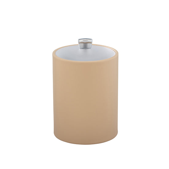 Beige | Modern tall ice bucket featuring a clear acrylic lid and polished chrome arc knob for stylish guest rooms.