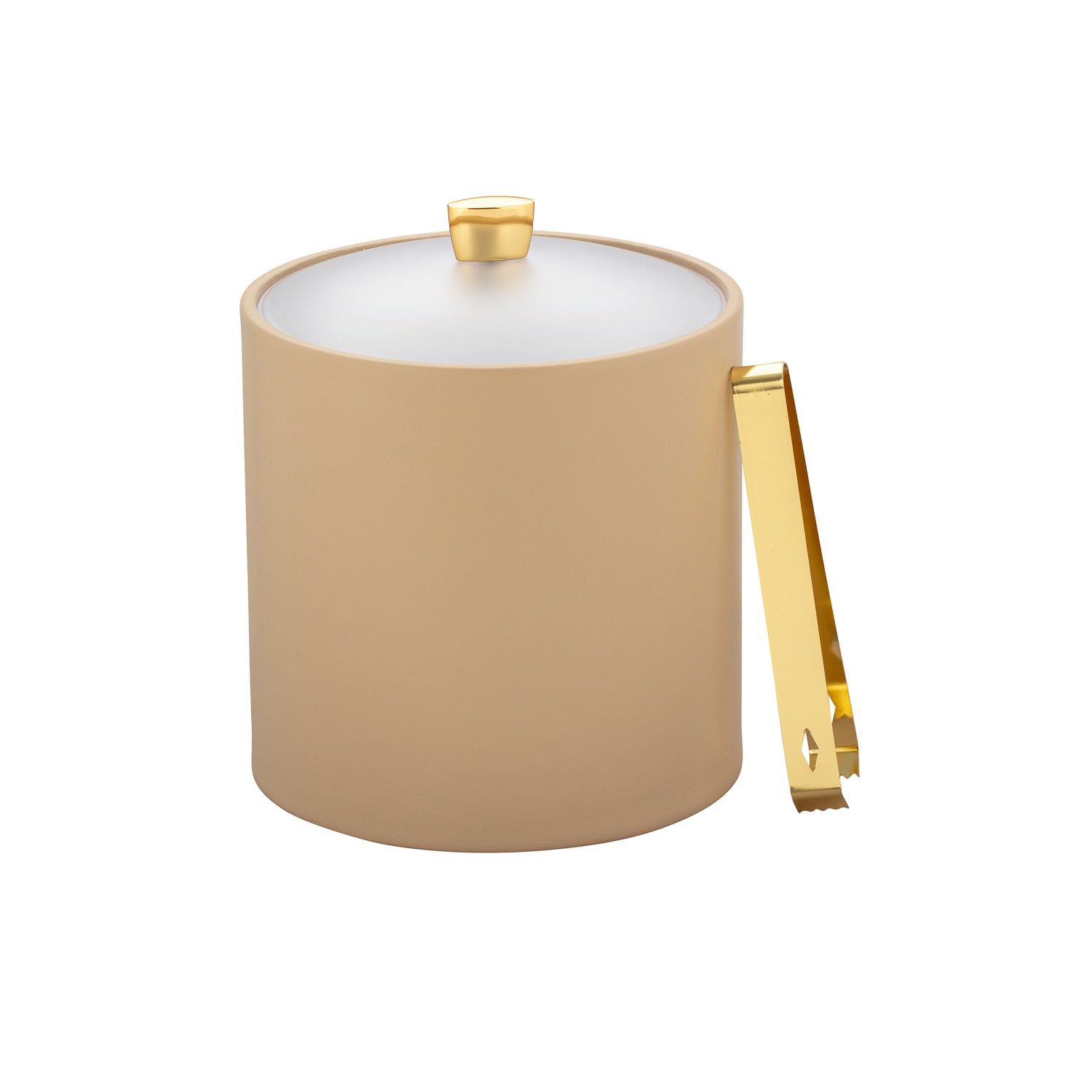 Beige | Close-up of the Arc 3qt Ice Bucket, showcasing its acrylic cover and polished gold knob.