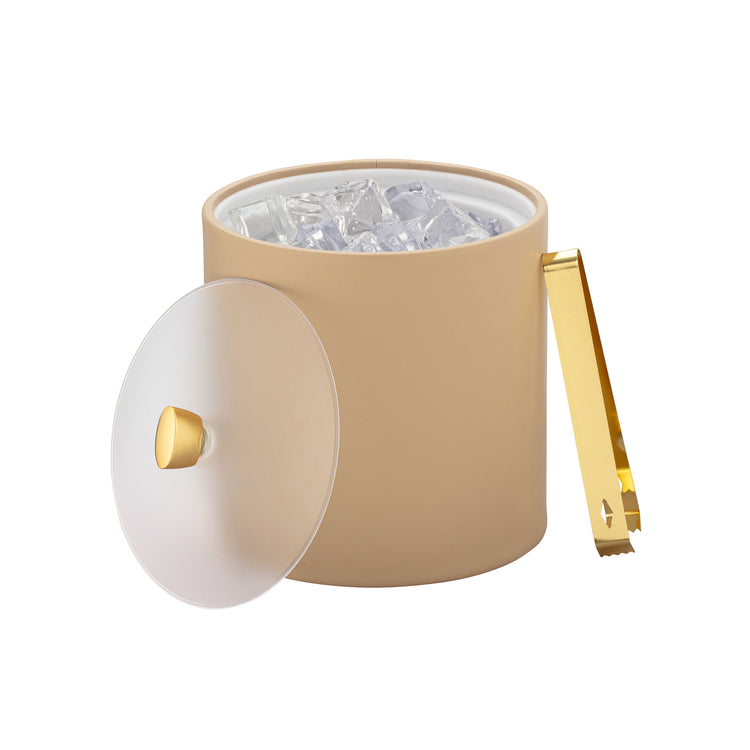 Beige | Arc Ice Bucket with 3qt capacity, clear cover, and a premium gold arc knob.