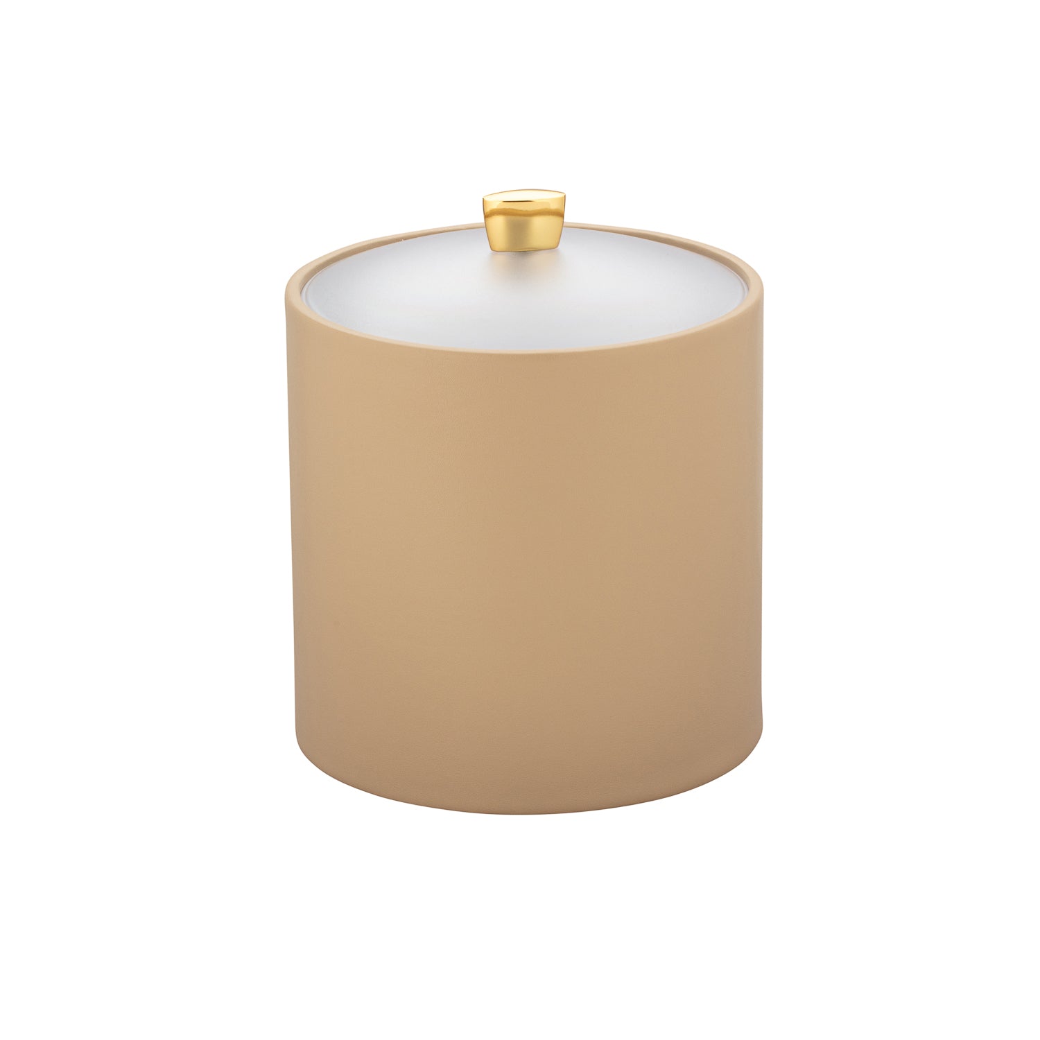 Beige | Elegant 3-quart ice bucket featuring a clear acrylic lid and luxurious gold arc knob for hotel settings.