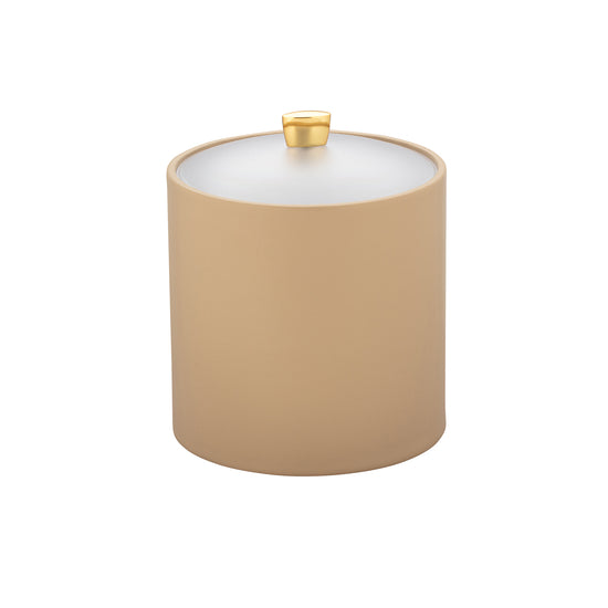 Beige | Elegant 3-quart ice bucket featuring a clear acrylic lid and luxurious gold arc knob for hotel settings.