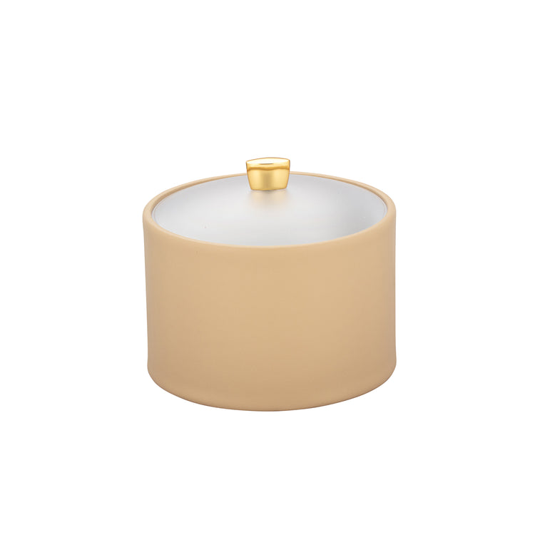 Beige | Elegant Mesa ice bucket featuring a clear acrylic lid and polished gold arc knob for upscale hospitality.