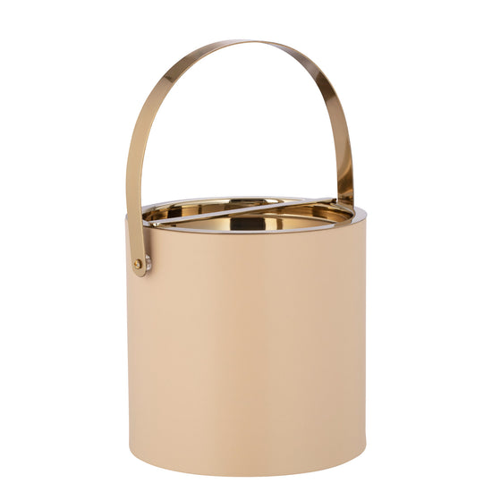 Beige | Chic Milan 3qt Ice Bucket with a polished gold arch handle and bridge cover, designed to enhance your upscale hospitality experience. 