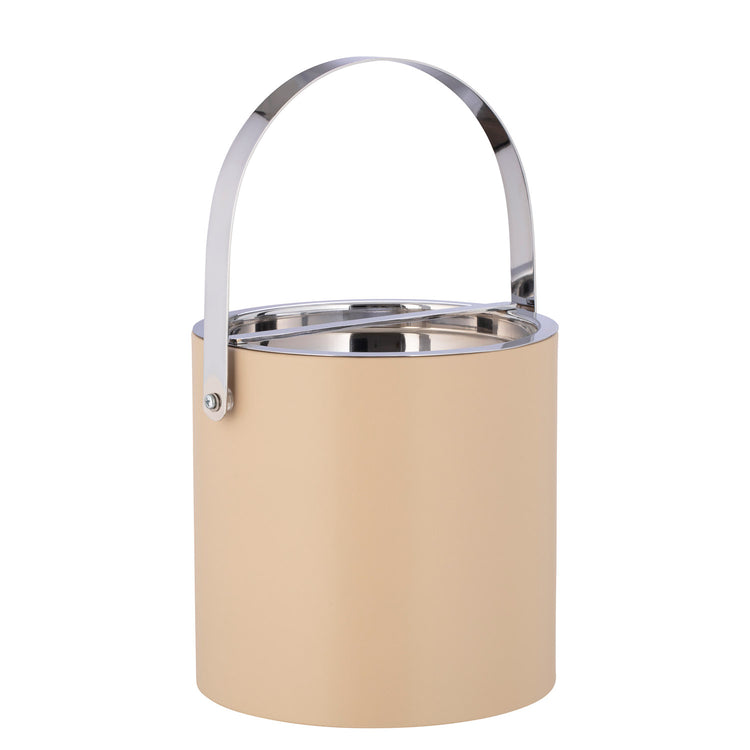 Beige | Stylish Manhattan 3qt Ice Bucket with a polished chrome arch handle and bridge cover, designed to enhance the sophistication of any hospitality setting.