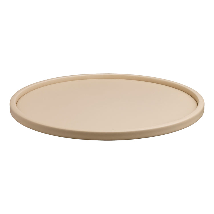 Beige | Elegant Plus 12" round tray designed with a sleek edge, ideal for home decor or entertaining guests while adding a touch of sophistication.