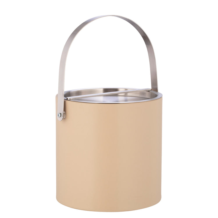 Beige | Sydney 3qt Ice Bucket with a brushed stainless arch handle and bridge lid, perfect for serving chilled beverages while enhancing your entertaining decor.