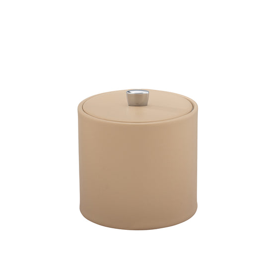 Beige | Chic 2-quart ice bucket from the Dorchester collection, featuring a stylish material cover and modern chrome arc knob for a sophisticated look.