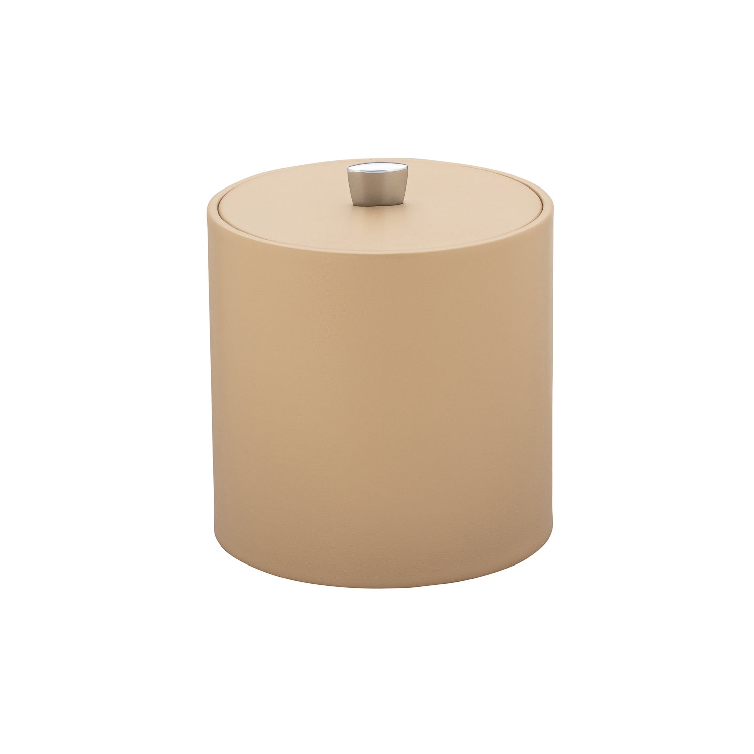 Beige | Chic 3-quart ice bucket from the Dorchester collection, designed with a stylish material cover and modern chrome arc knob for a sophisticated touch.