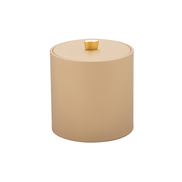 Beige | Stylish Oxford 3qt Ice Bucket designed with a durable material cover and a gleaming gold arc knob, ideal for enhancing any gathering or event.