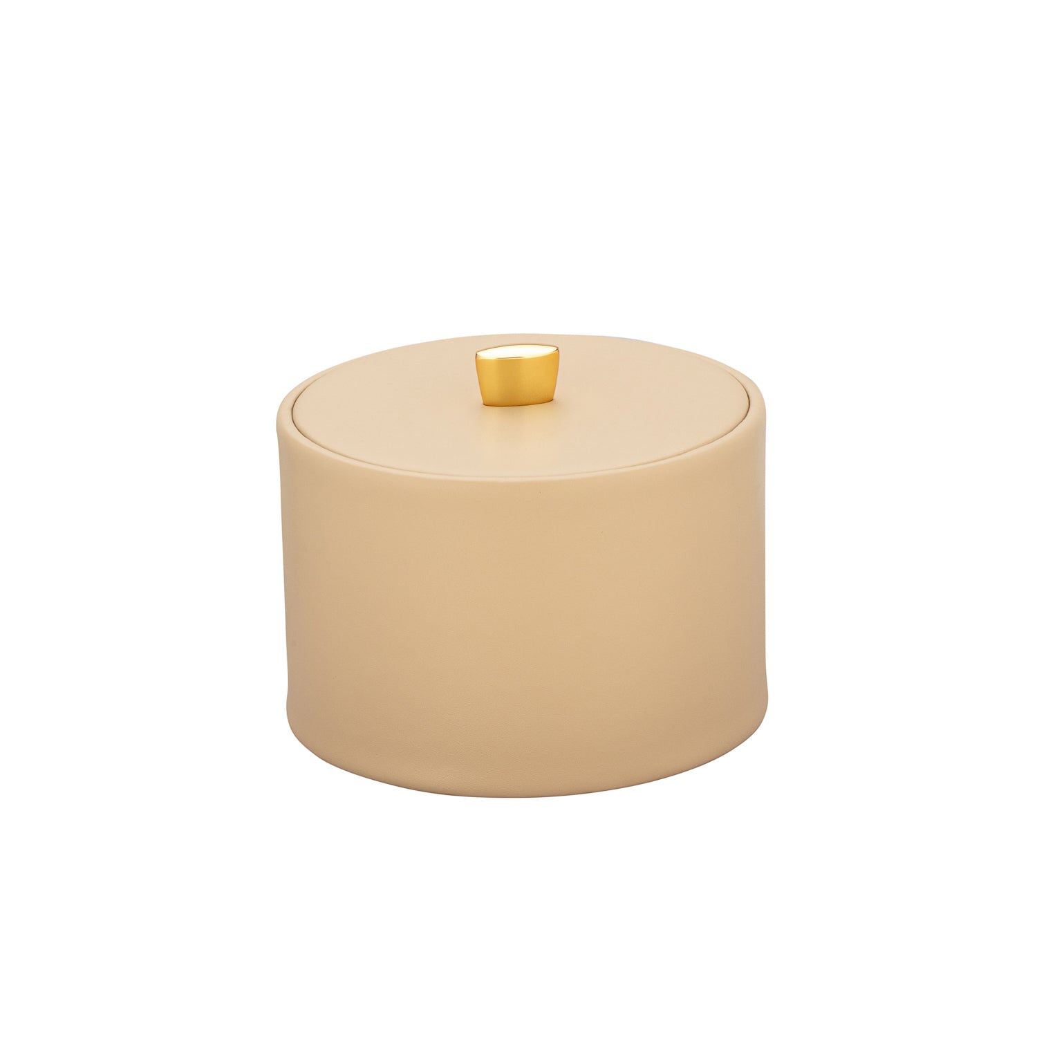 Beige | Stylish Oxford Mesa Ice Bucket designed with a durable material cover and a decorative gold arc knob, ideal for keeping beverages chilled at parties.