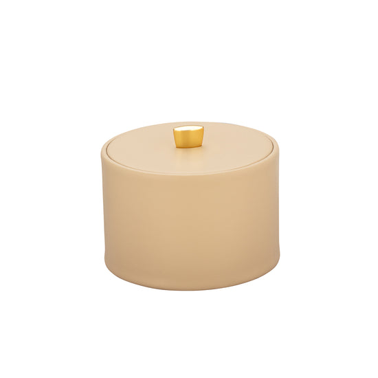 Beige | Stylish Oxford Mesa Ice Bucket designed with a durable material cover and a decorative gold arc knob, ideal for keeping beverages chilled at parties.