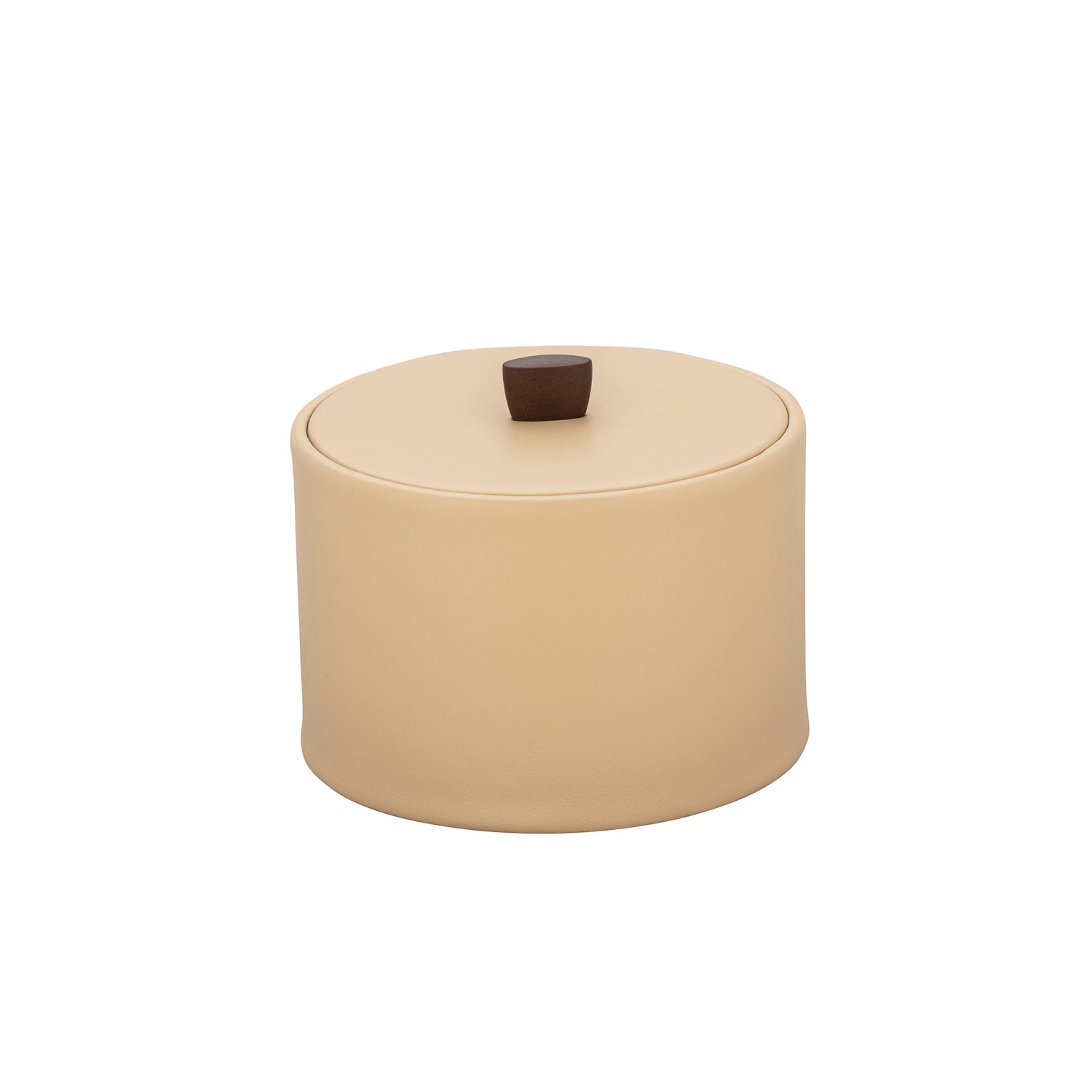 Beige | Chic Durham Mesa ice bucket with a stylish material cover and rich oil-rubbed bronze arc knob, perfect for sophisticated in-room dining.