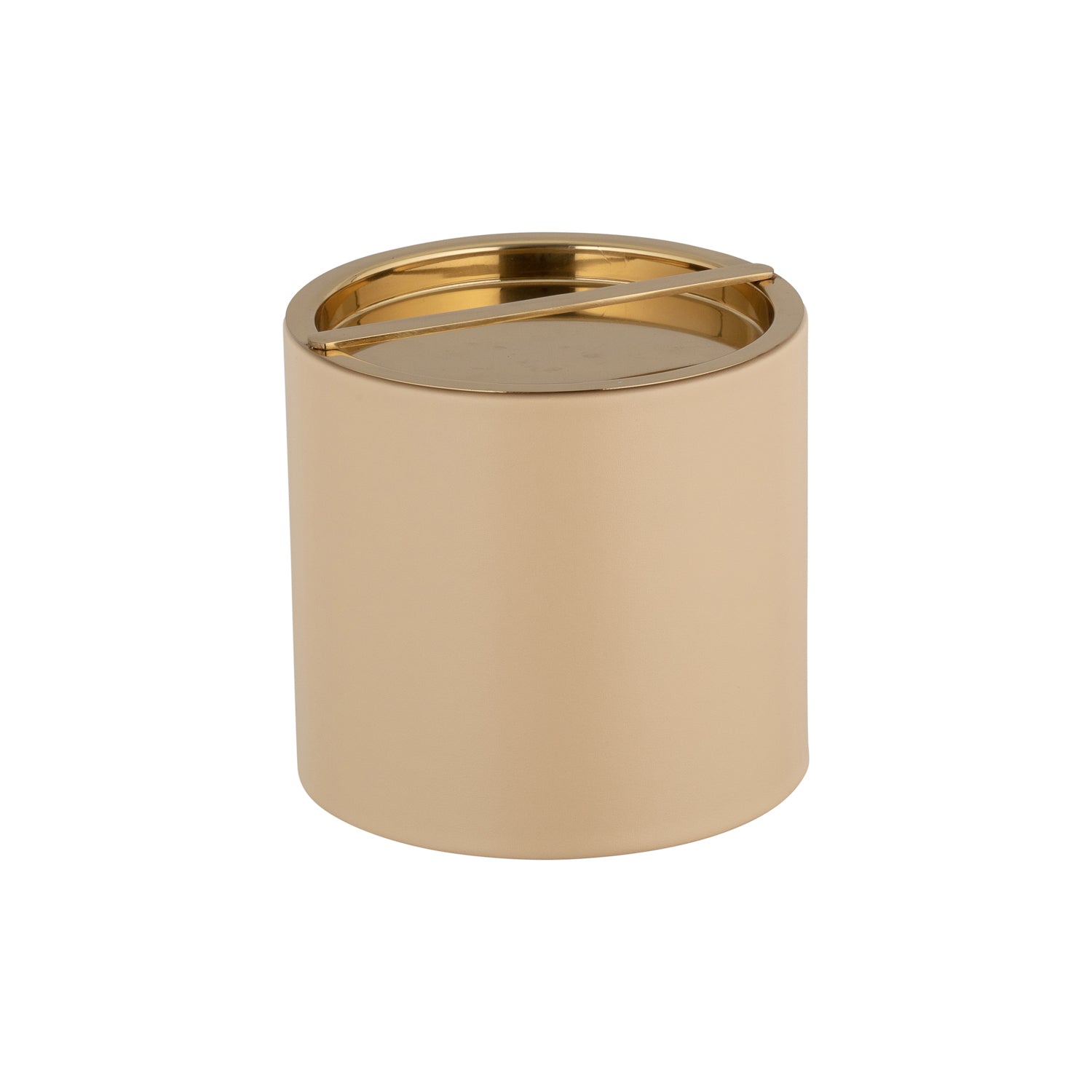 Beige | Chic Santa Barbara 2qt Ice Bucket with a stylish brushed gold bridge lid, designed to keep ice cold while enhancing your bar decor.