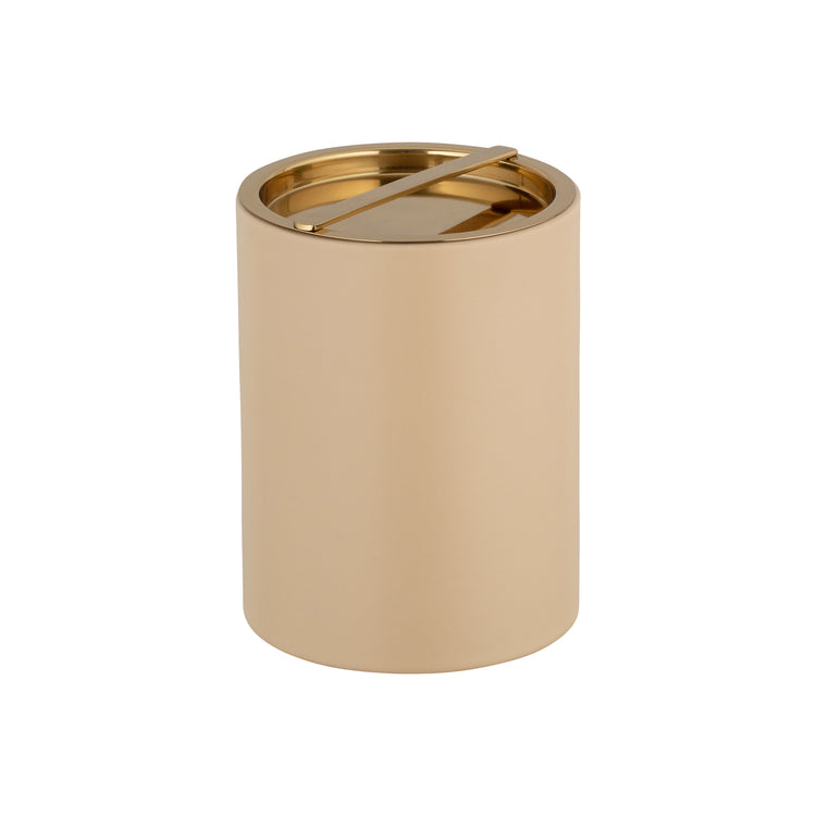 Beige | Chic Santa Barbara Tall Ice Bucket with a stylish brushed gold bridge lid, designed to keep ice cold while adding sophistication to your dining experience.