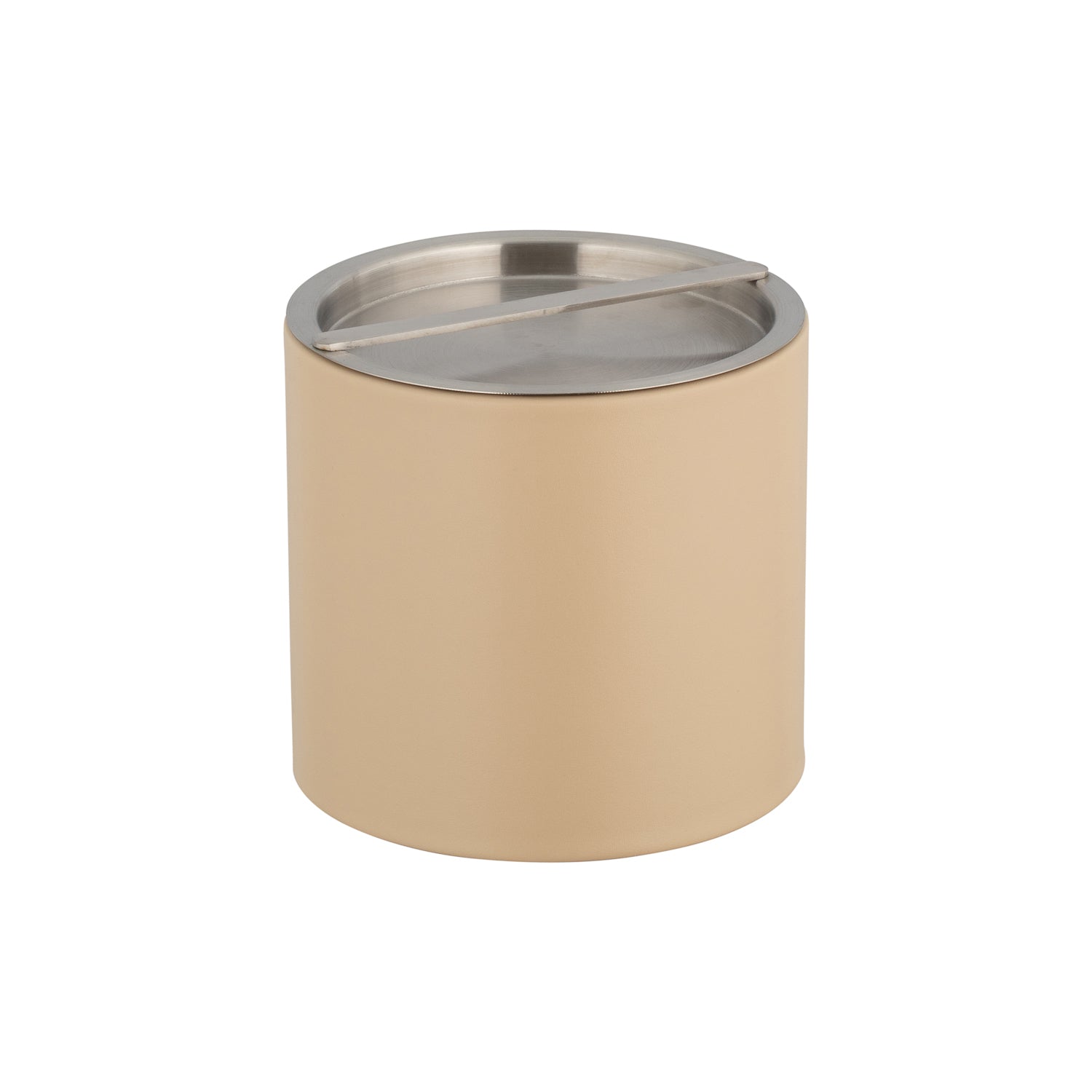 Beige | Sydney 2qt Ice Bucket with a sleek brushed stainless steel bridge cover, ideal for serving chilled beverages at gatherings and parties.