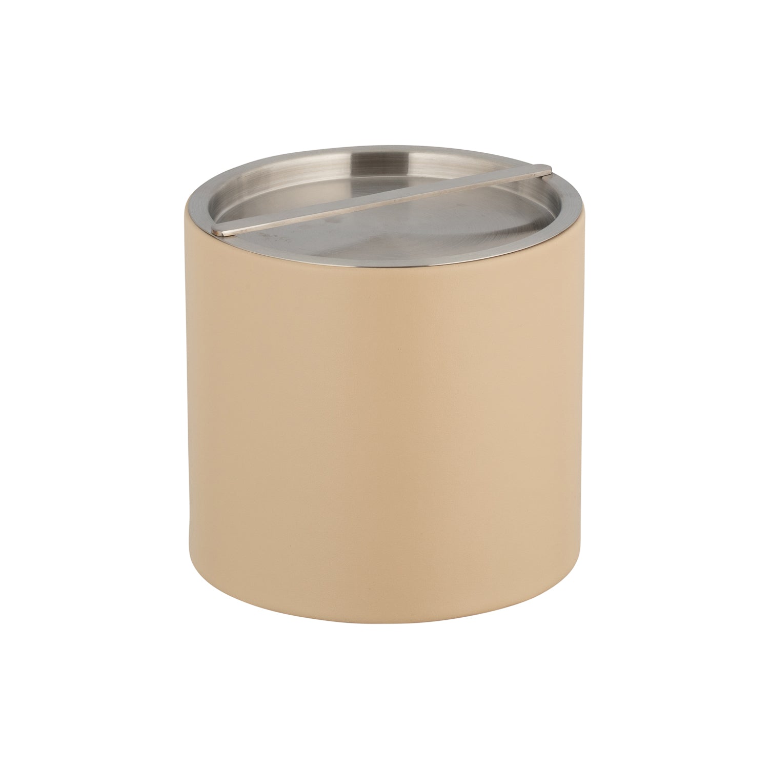 Beige | Sydney 3qt Ice Bucket with a brushed stainless steel bridge lid, perfect for serving ice at gatherings and enhancing your barware collection.