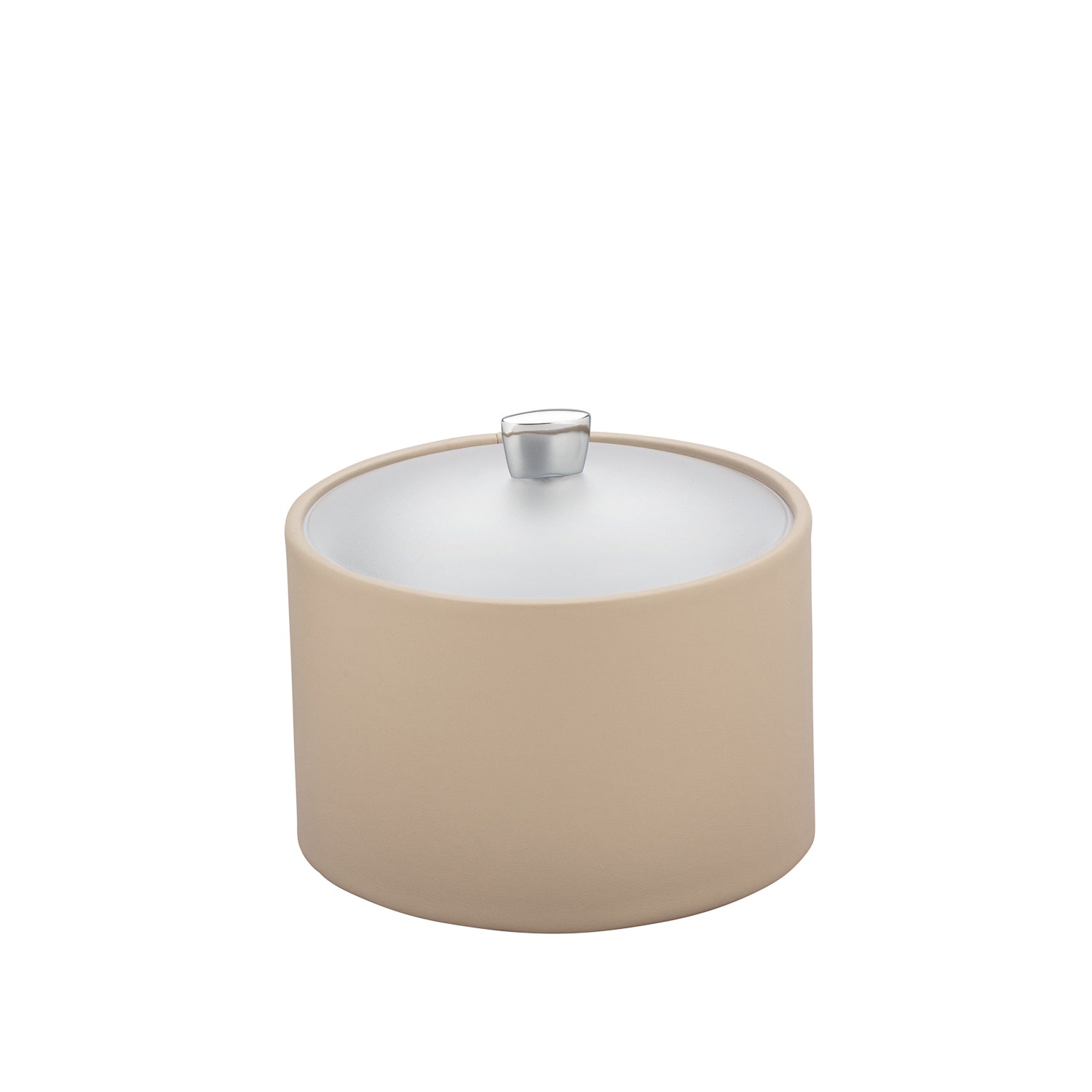 Taupe | Elegant Arc Mesa Ice Bucket with chrome arc knob and acrylic cover, perfect for hotel suites and bars.