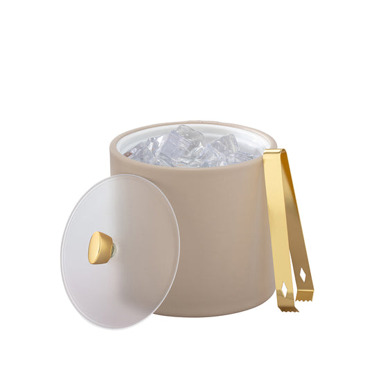 Taupe | Image of the 2-quart ice bucket with a polished gold arc knob.