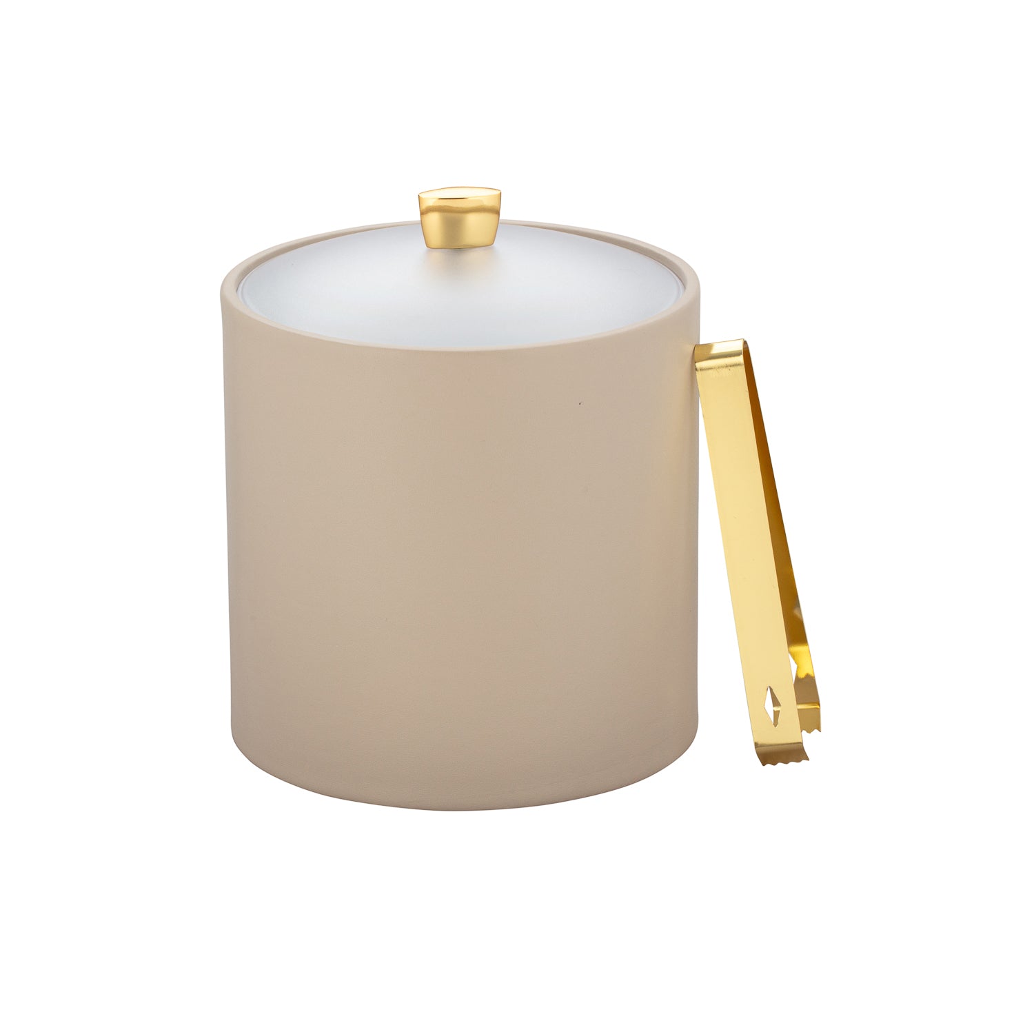 Taupe | Premium 3qt Ice Bucket with a clear acrylic cover and gold arc knob for a modern aesthetic.