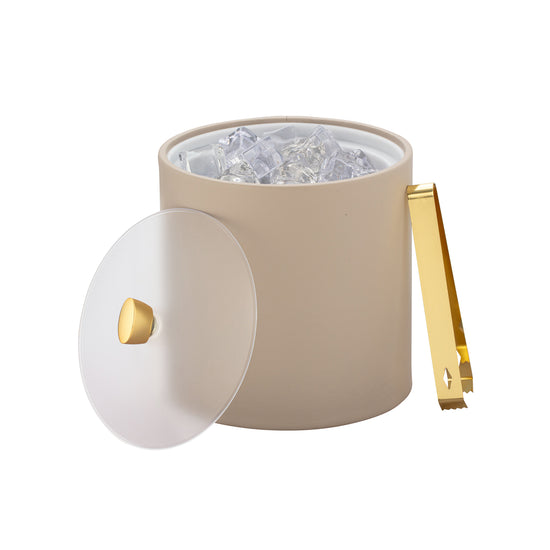 Taupe | Arc Ice Bucket with 3qt capacity, acrylic cover, and an elegant gold arc knob.