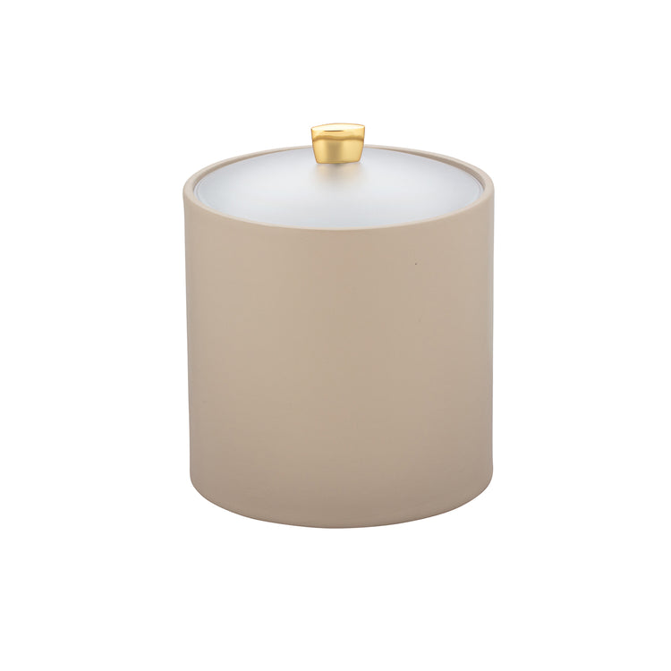 Taupe | Image of the 3-quart ice bucket with a frosted acrylic cover & polished arc knob.