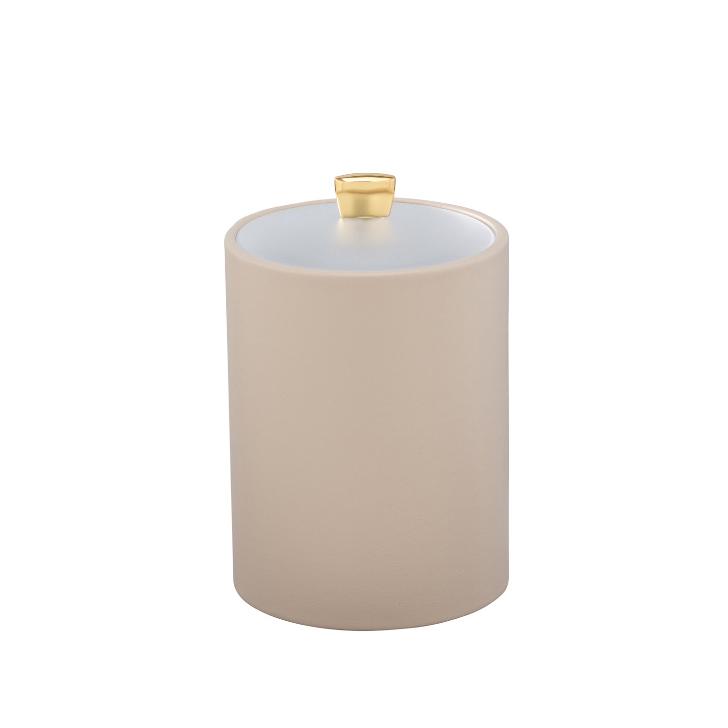 Taupe | Modern Arc Tall Ice Bucket with a gold arc knob and durable acrylic cover, designed for premium guest rooms.