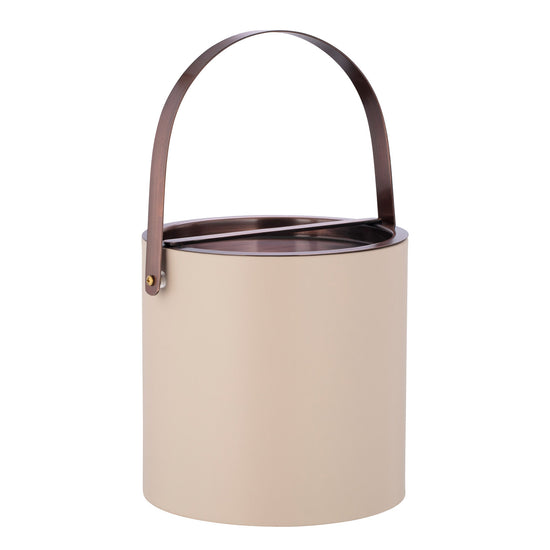 Taupe | Contemporary Barcelona ice bucket with an oil-rubbed bronze arch handle and bridge cover, ideal for enhancing guest experiences.