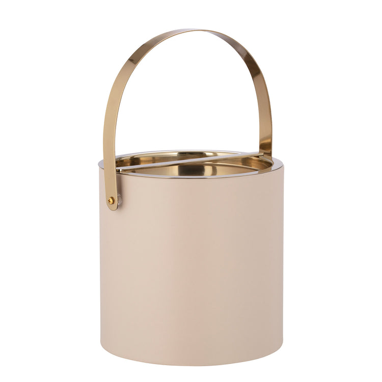 Taupe | Luxurious Milan 3qt Ice Bucket showcasing a sophisticated polished gold arch handle and bridge cover, ideal for serving chilled beverages.