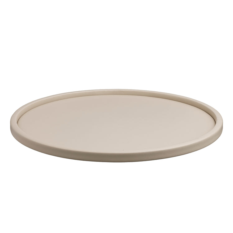 Taupe | Functional Plus 12" round tray with a polished finish, perfect for organizing items on a coffee table or serving appetizers at parties.