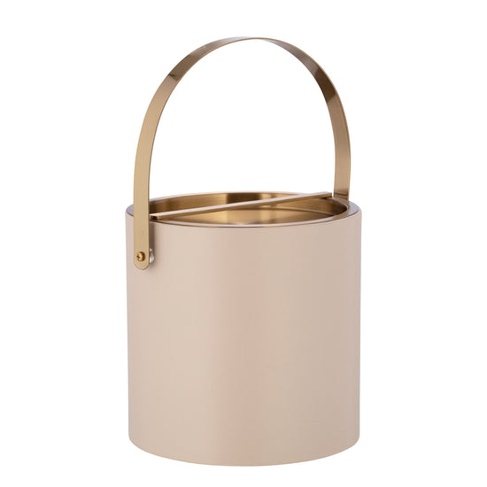 Taupe | Stylish Santa Barbara 3qt Ice Bucket showcasing a modern design with a brushed gold arch handle and bridge cover, perfect for entertaining guests.