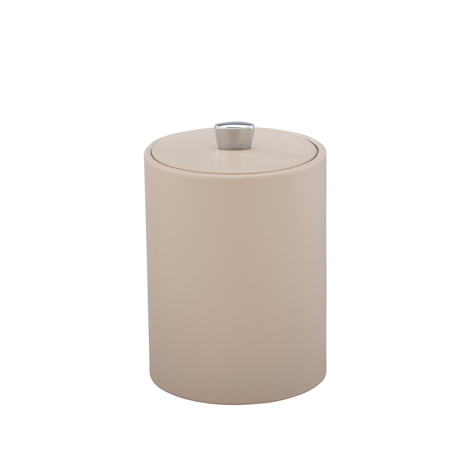 Taupe | Sophisticated Dorchester tall ice bucket with a sleek design, durable material cover, and chrome arc knob, perfect for upscale in-room dining.