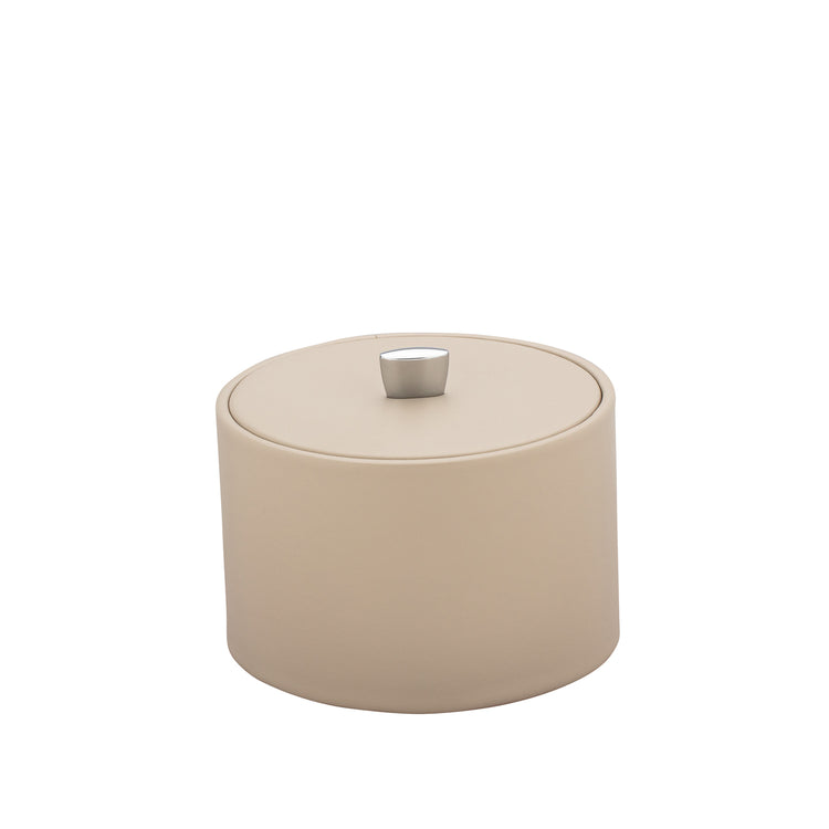 Taupe | Image of the Dorchester Mesa Ice Bucket with Material Cover and Chrome Arc Knob, featuring an elegant and modern design perfect for upscale hospitality settings.