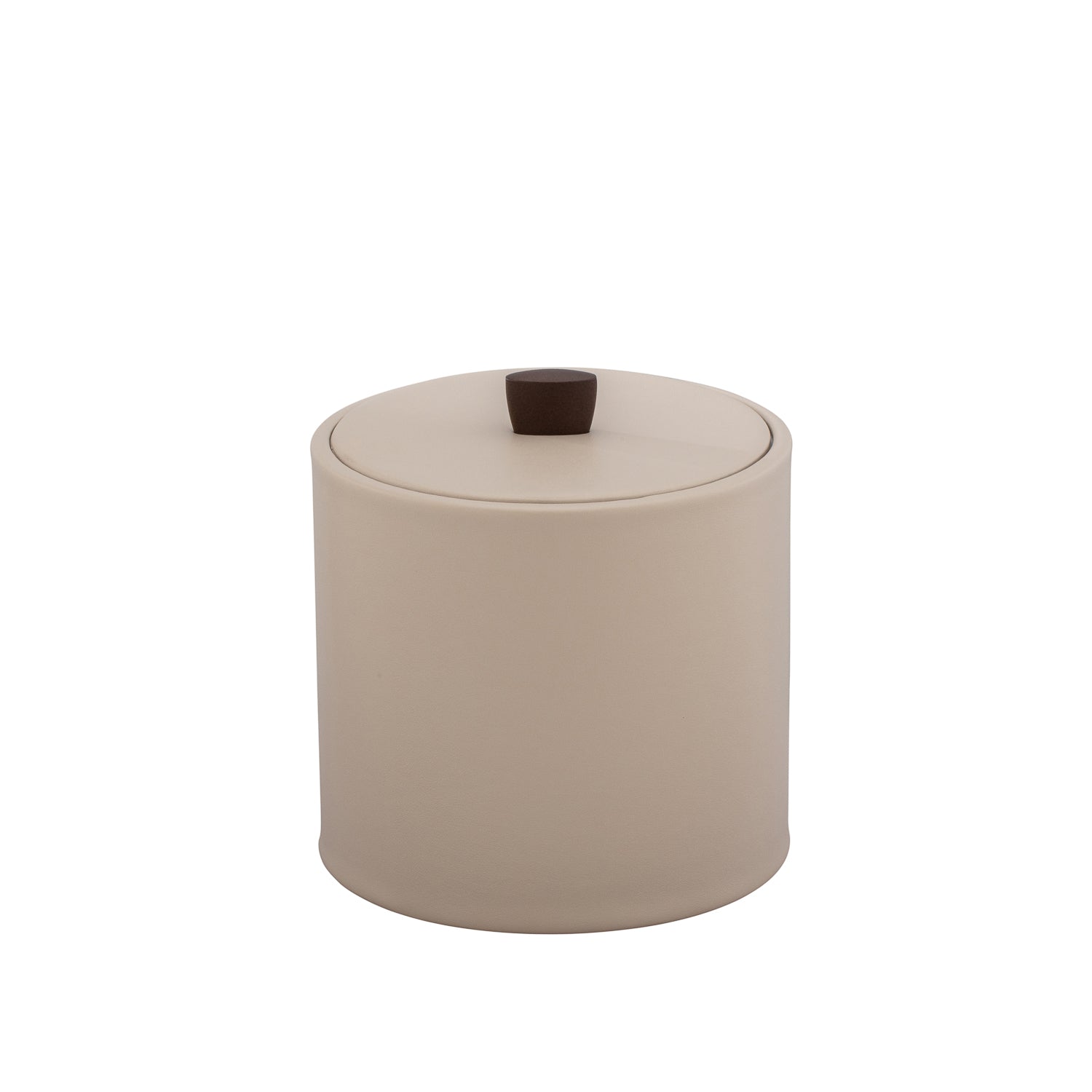 Taupe | Sophisticated Durham ice bucket with a sleek design, durable material cover, and oil-rubbed bronze arc knob, perfect for upscale in-room dining.