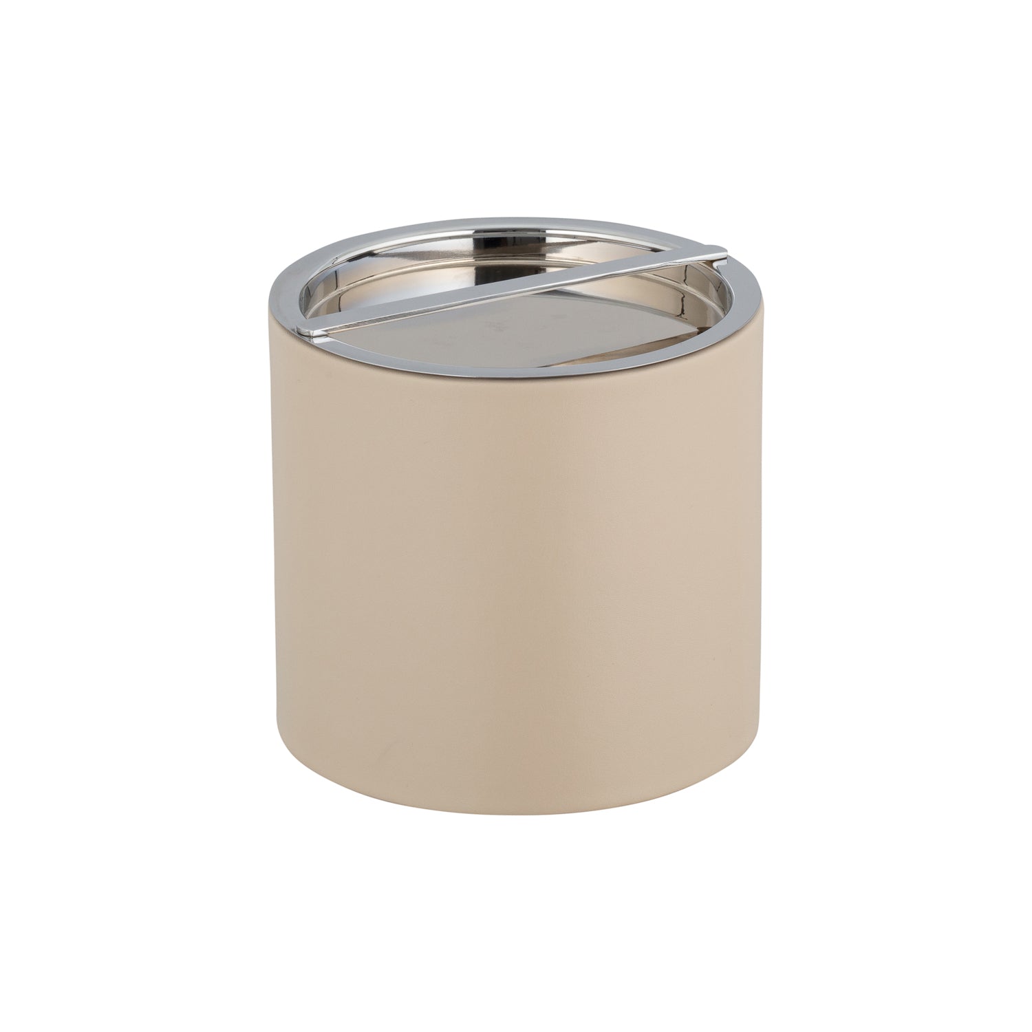 Taupe || Chic Manhattan 2qt Ice Bucket equipped with a polished chrome bridge cover, combining functionality with sophisticated design for luxury spaces.